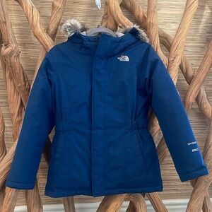 The North Face HyVent 550 girls L 14 16 coat winter jacket Blue Fur hood EUC
